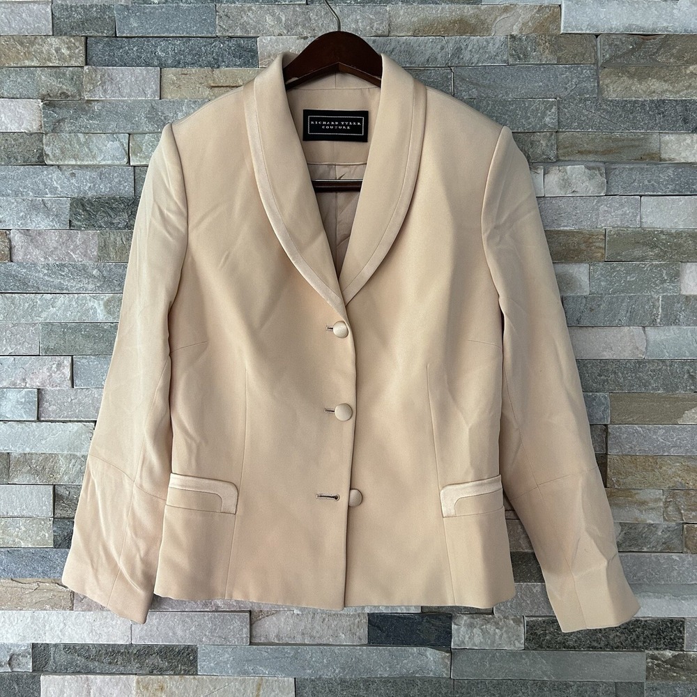 Richard Tyler Couture beige Wool Blend VTG 90's Women's Jacket Blazer M